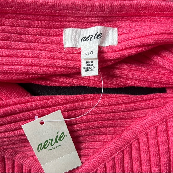 Aerie Textured Rib Knit Hot Pink Crop Top Size Large New With Tags - Picture 8 of 9